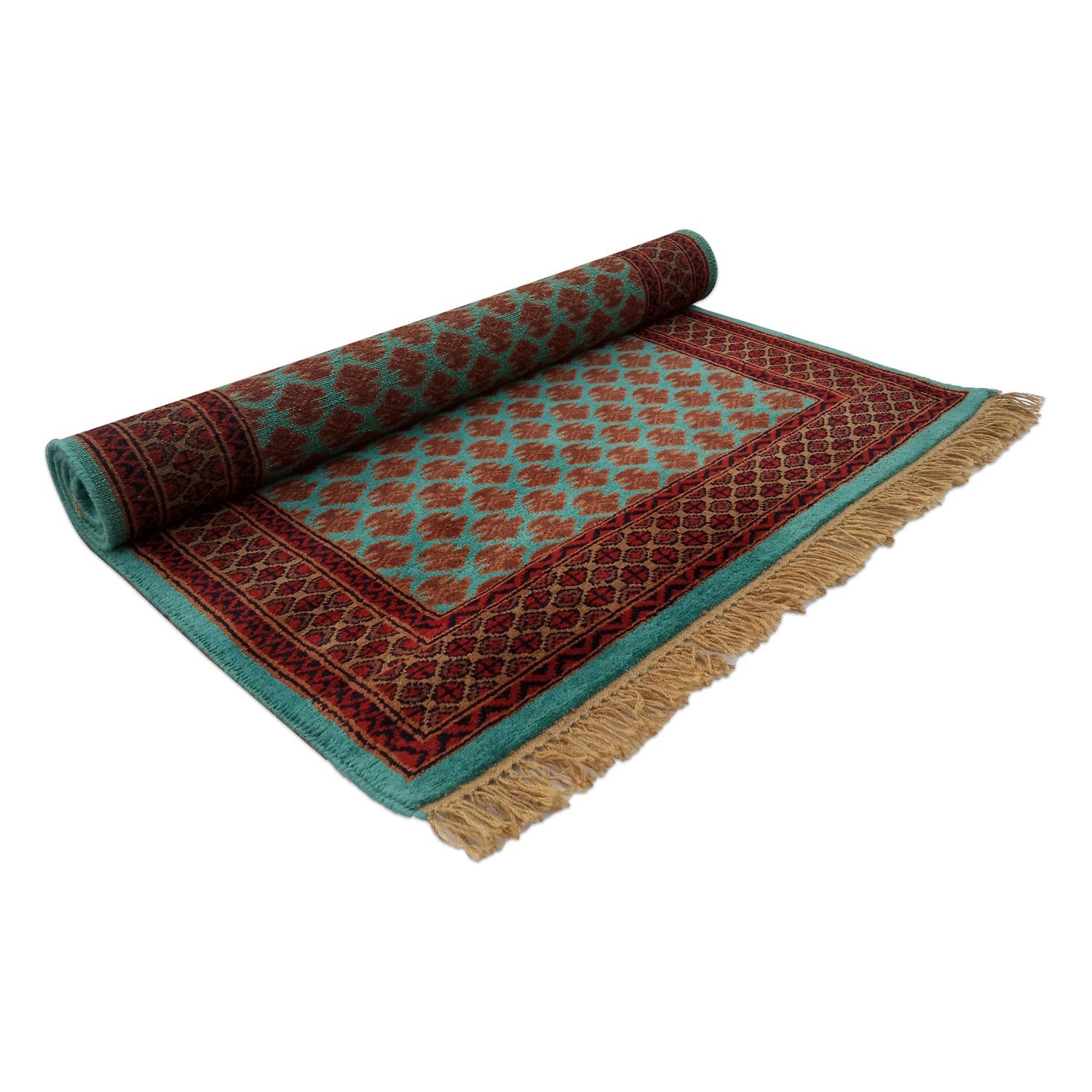 3×5 Feet Hand Knotted Lichi Wool Carpet Turquoise - Image 4