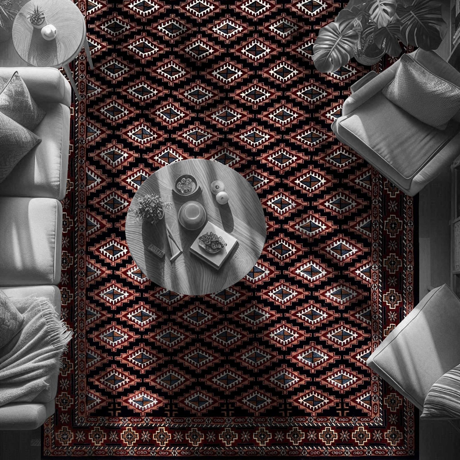 6x9 ft Hand Knotted Woolen Carpet Black - Image 2