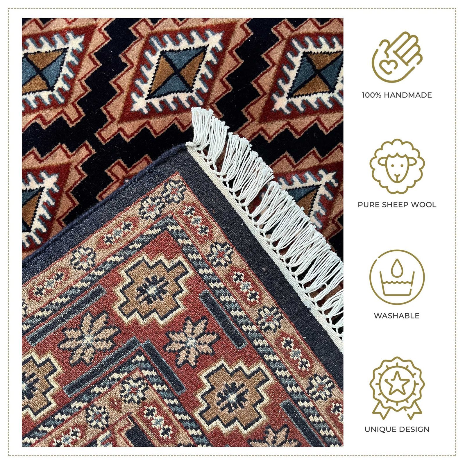 6x9 ft Hand Knotted Woolen Carpet Black - Image 4