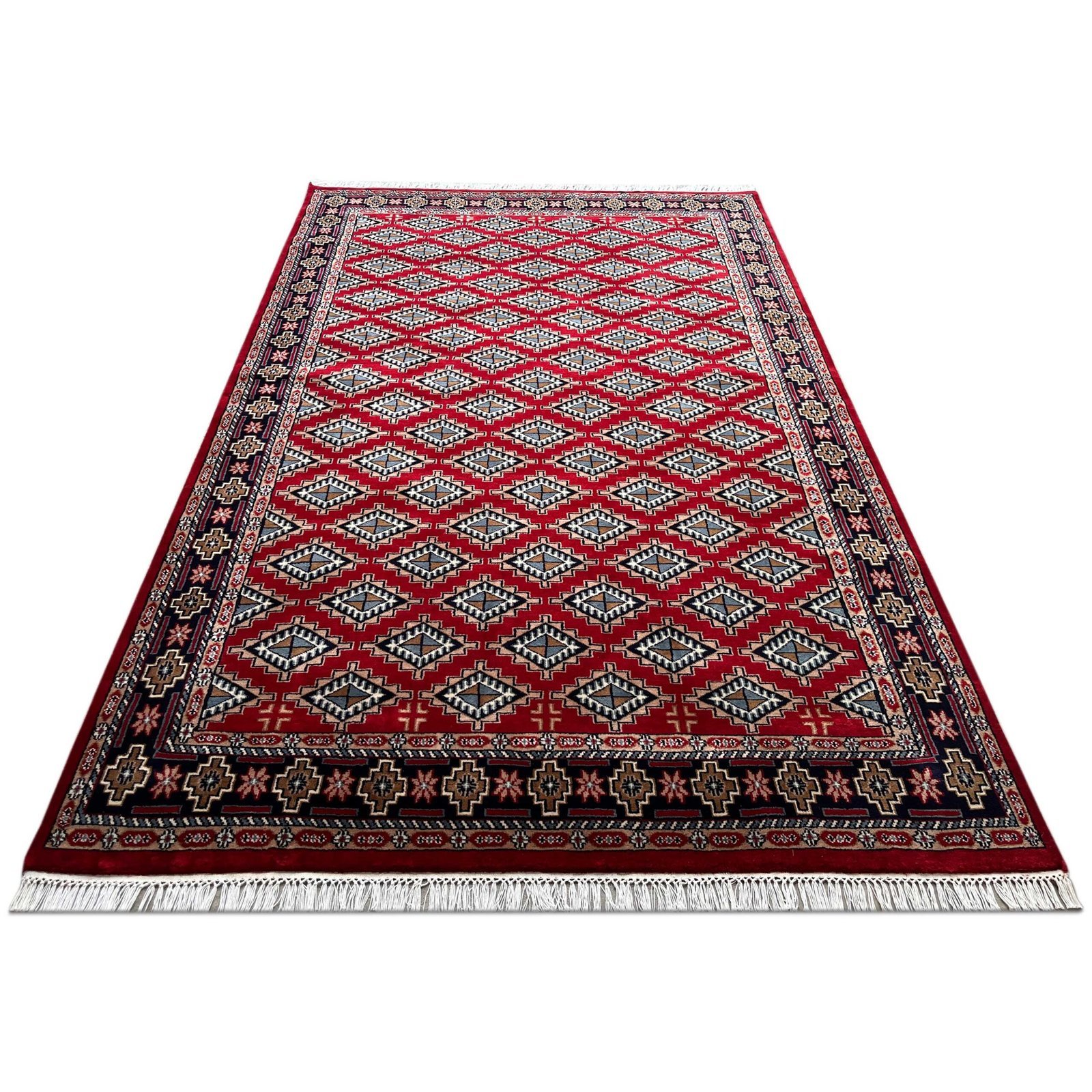 6x9 ft Hand Knotted Wool Carpet Red Barfi - Image 2