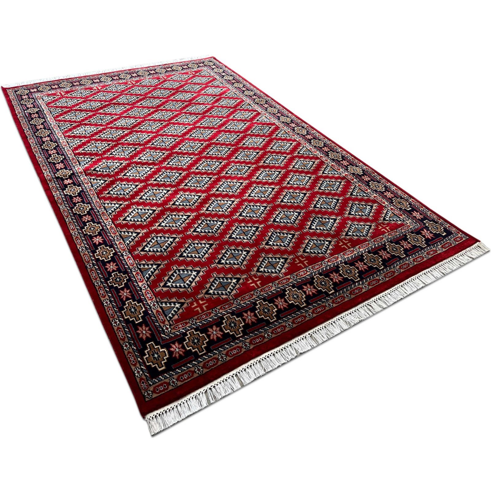 6x9 ft Hand Knotted Wool Carpet Red Barfi - Image 6