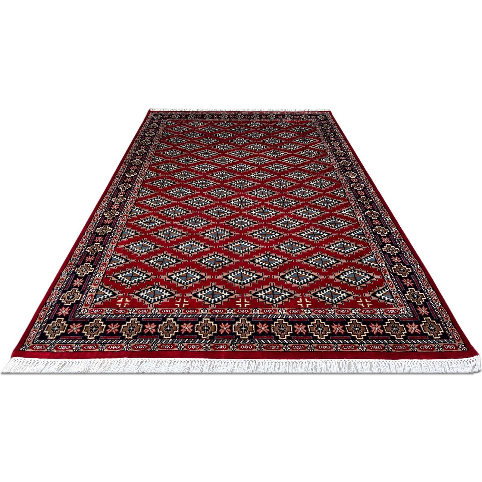 6x9 ft Hand Knotted Wool Carpet Red Barfi - Image 5
