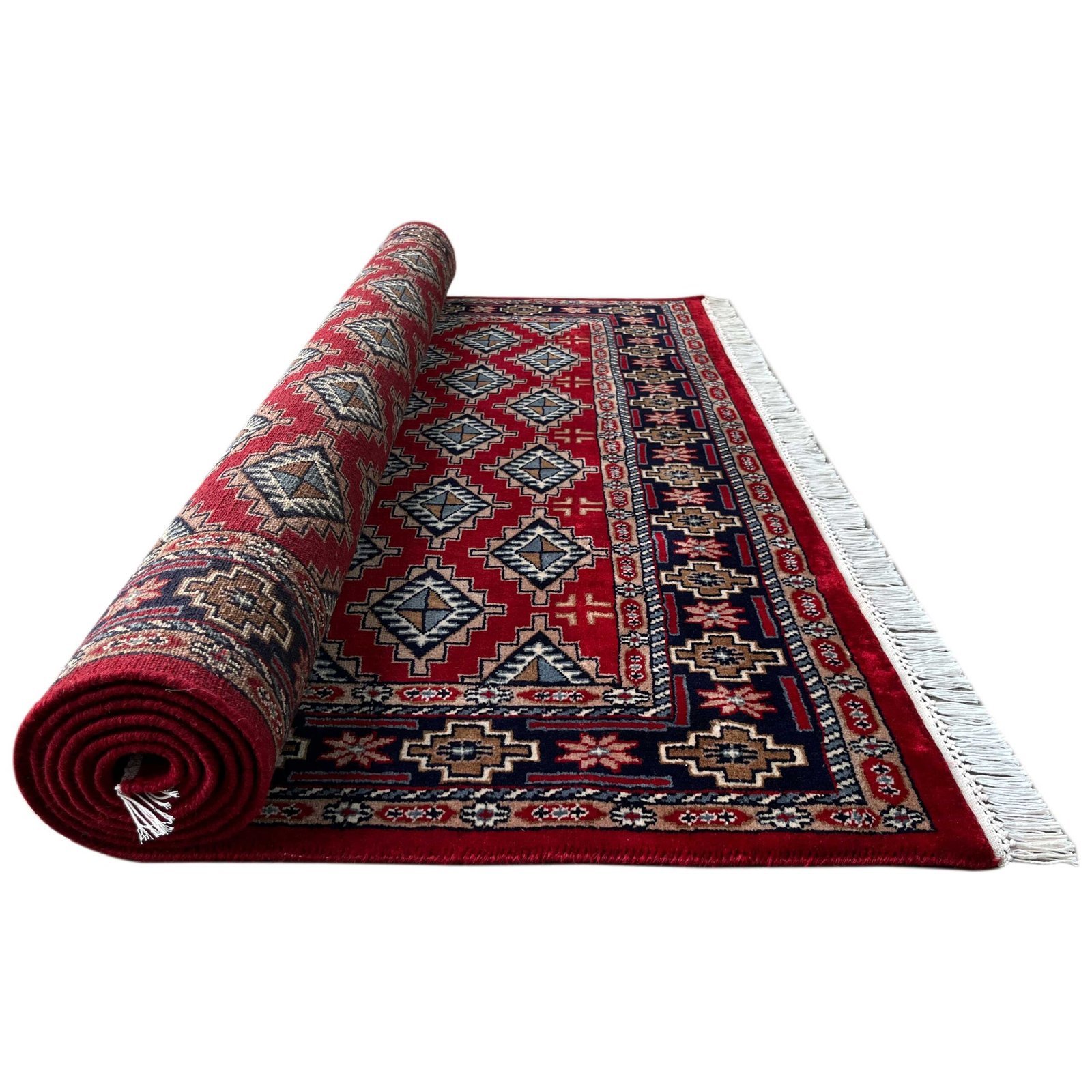 6x9 ft Hand Knotted Wool Carpet Red Barfi - Image 3