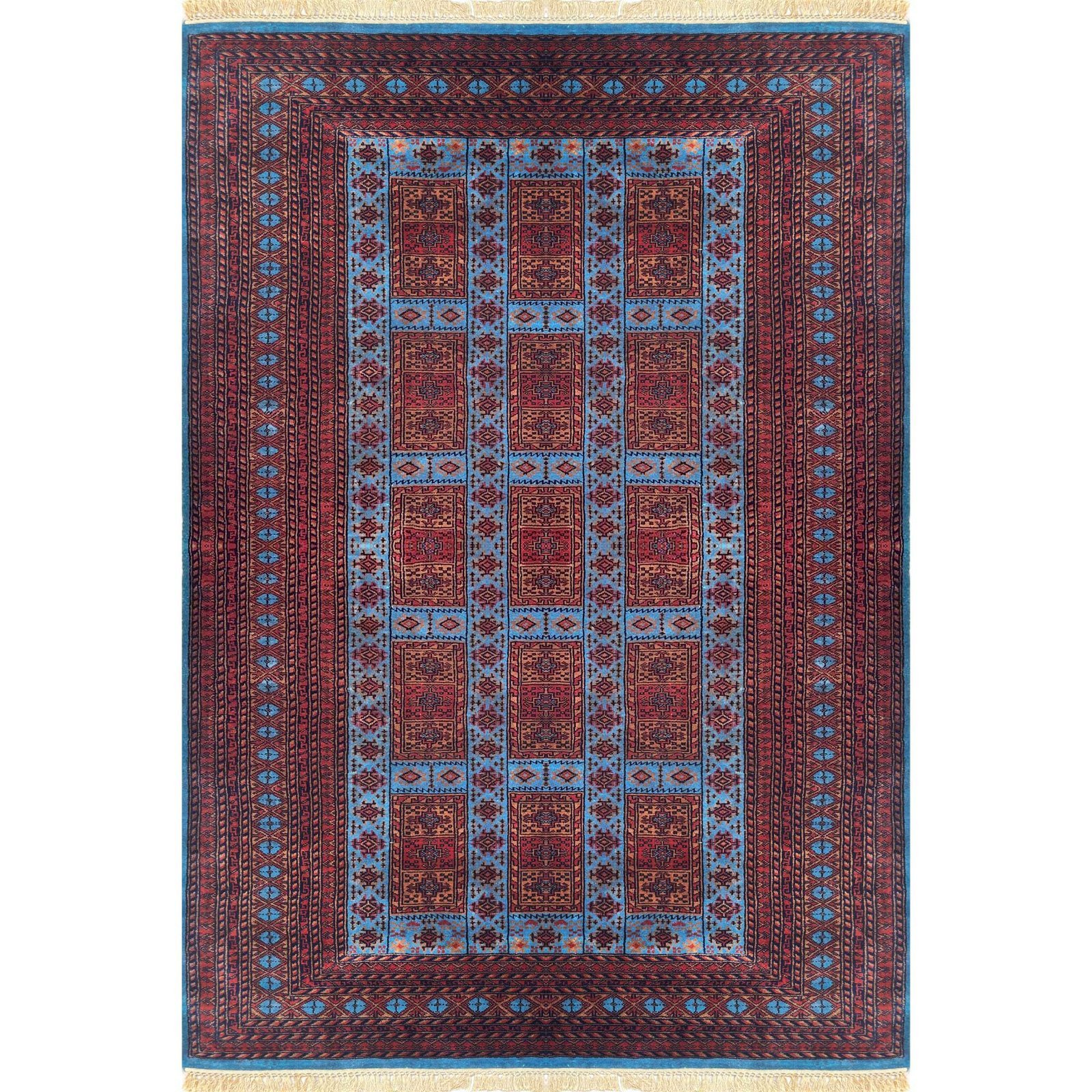 6x9 ft Hand Knotted Woolen Carpet Dubba Blue