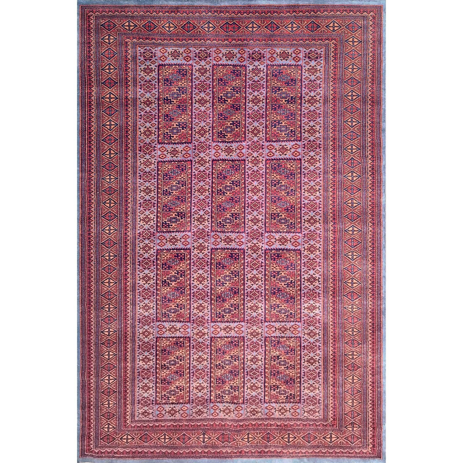 6x9 Feet Hand Knotted Blue Wool Carpet