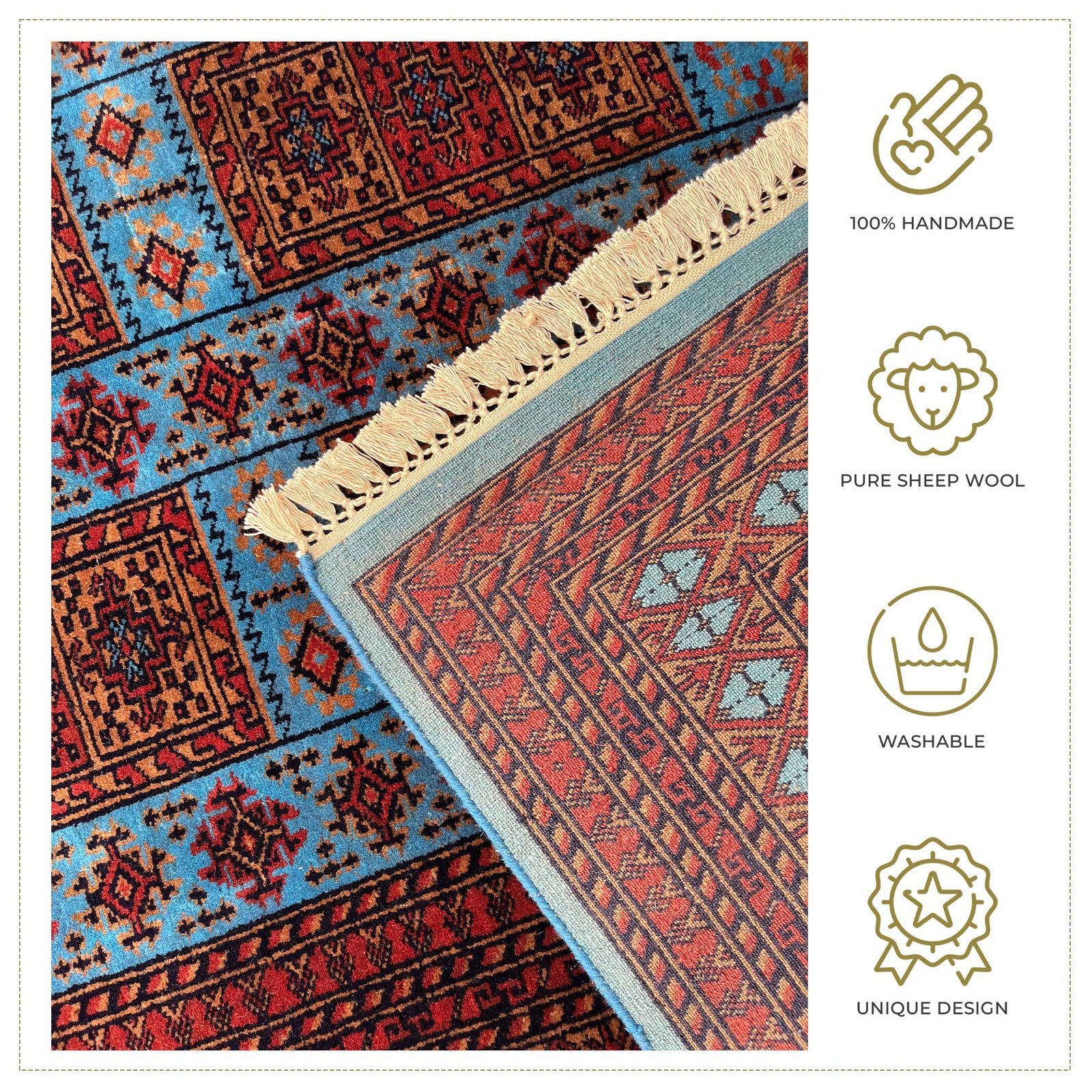 6x9 ft Hand Knotted Woolen Carpet Dubba Blue - Image 4