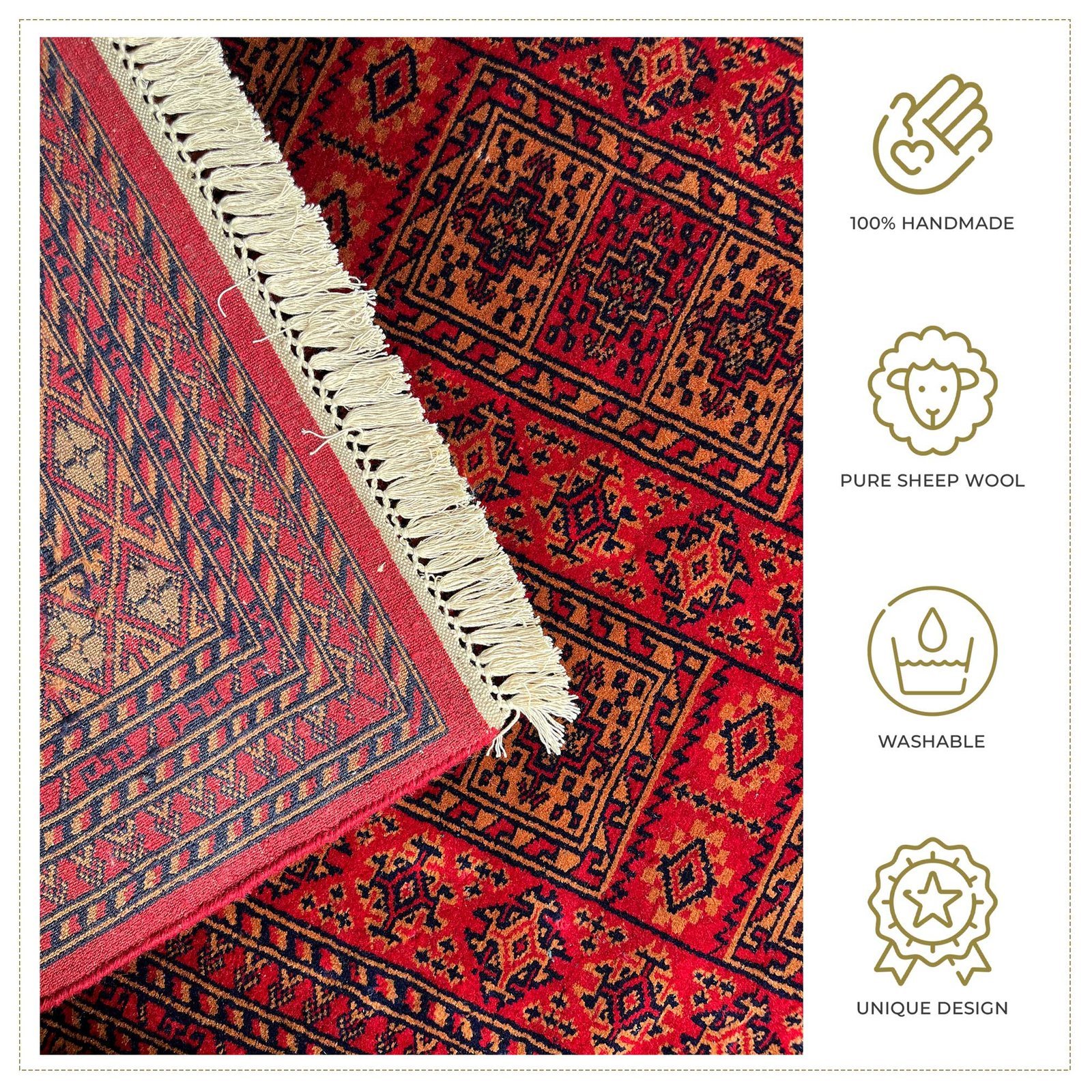 6x9 ft Hand Knotted Woolen Carpet Red Dubba - Image 4