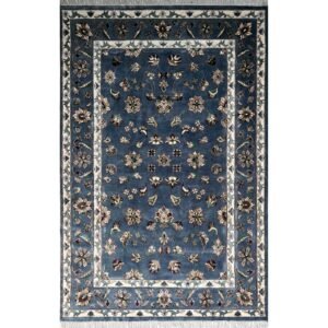 6x9 ft Hand Knotted Woolen Bamboo Silk Carpet Bluish Gray Kashan