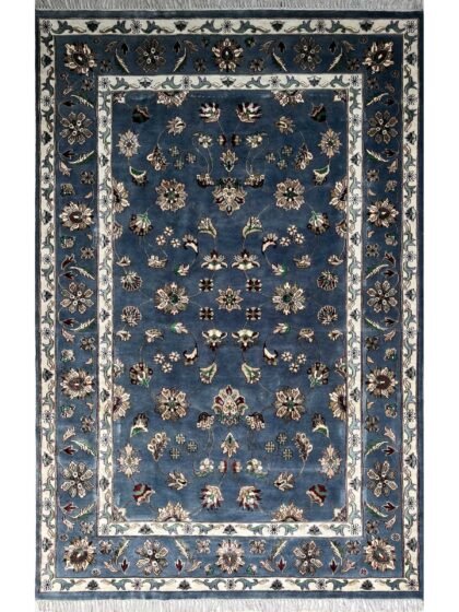 6x9 ft Hand Knotted Woolen Bamboo Silk Carpet Bluish Gray Kashan