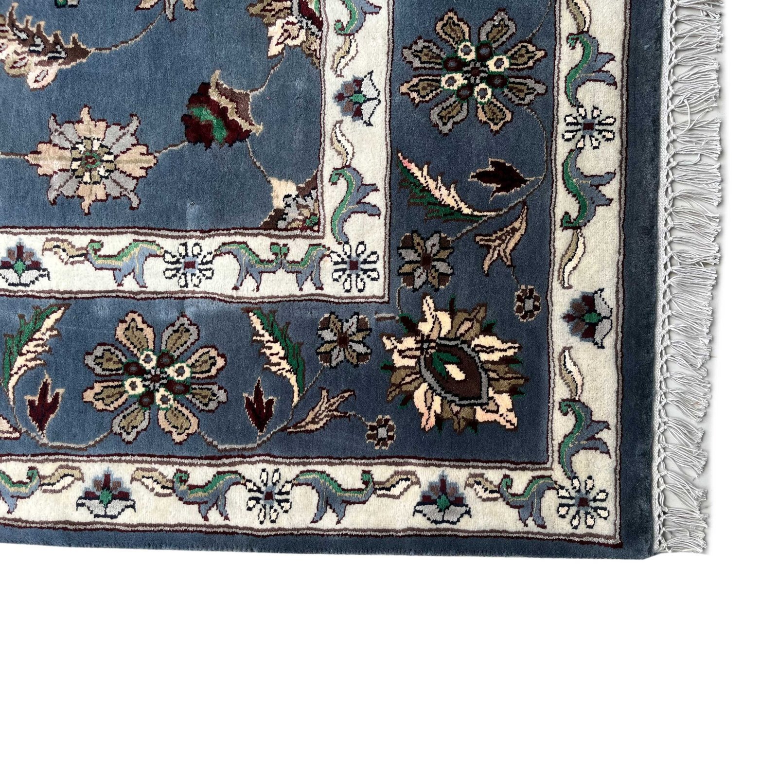 6x9 ft Hand Knotted Woolen Bamboo Silk Carpet Bluish Gray Kashan - Image 5