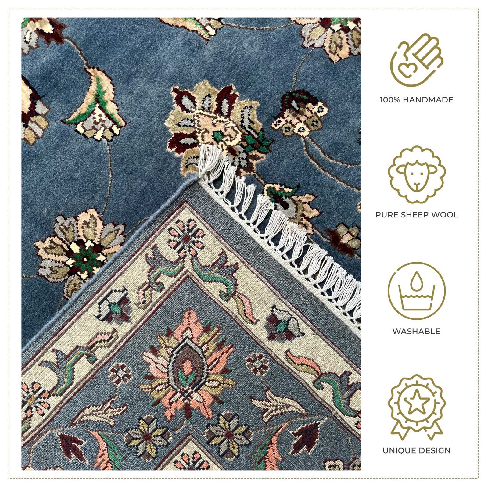 6x9 ft Hand Knotted Woolen Bamboo Silk Carpet Bluish Gray Kashan - Image 4