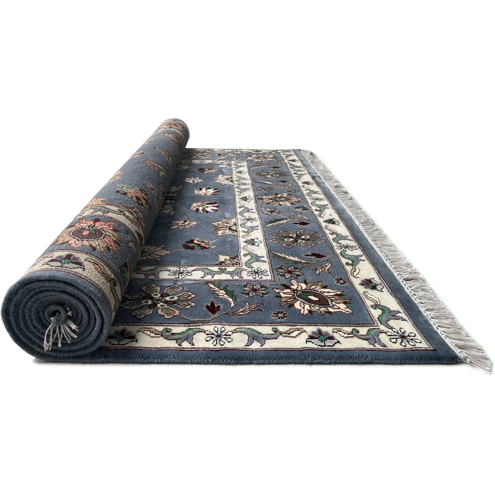 6x9 ft Hand Knotted Woolen Bamboo Silk Carpet Bluish Gray Kashan - Image 3