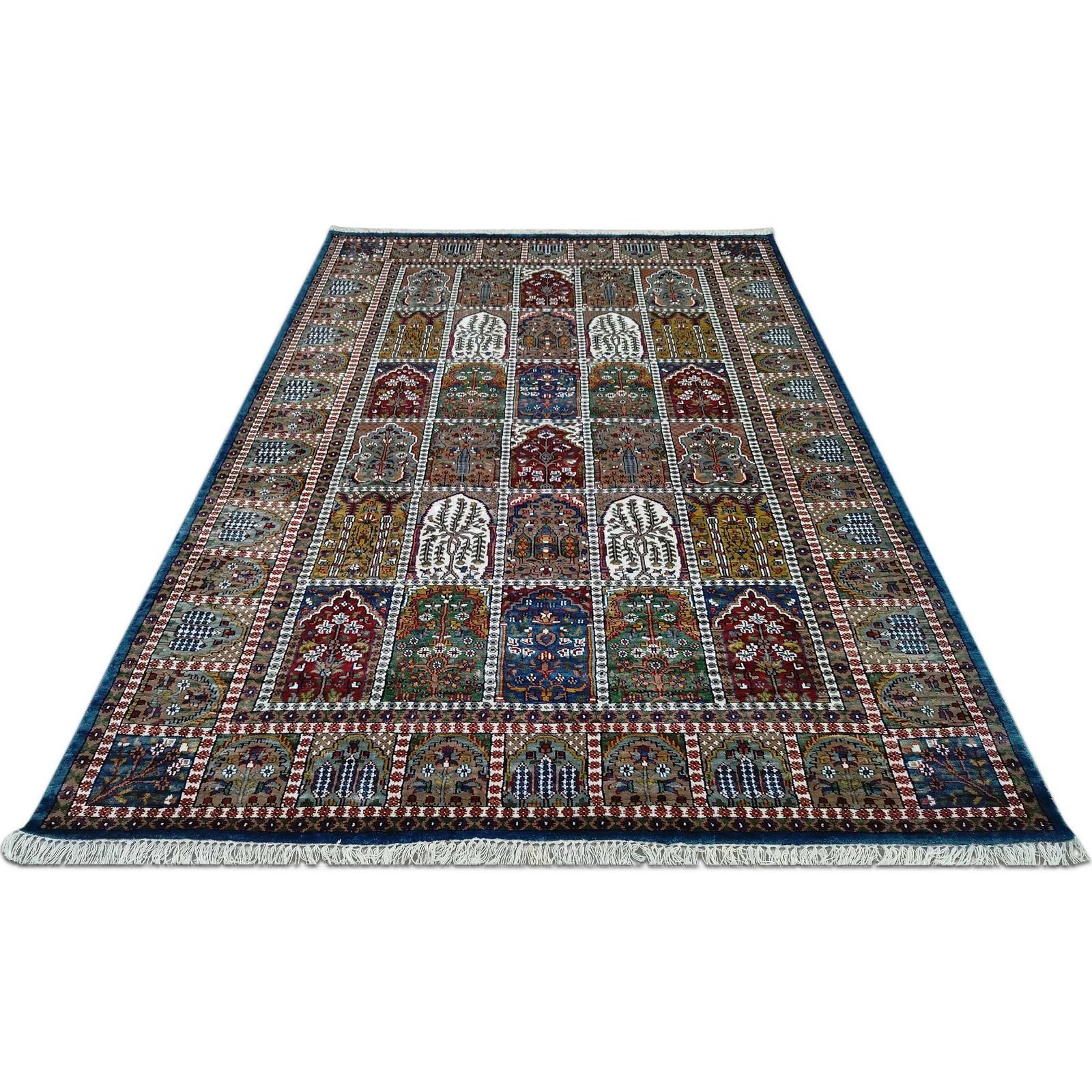6x9 Feet Hand Knotted Blue Bamboo Silk Carpet Hamadan - Image 2