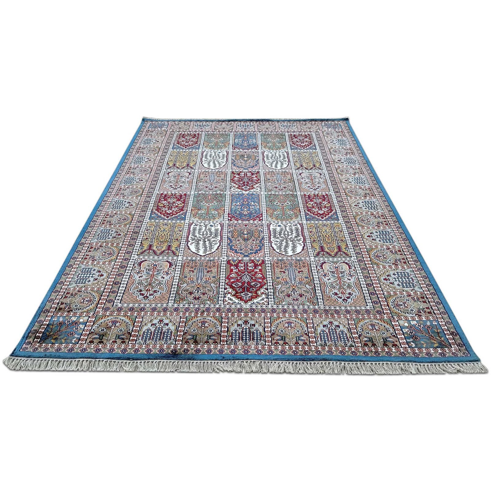 6x9 Feet Hand Knotted Blue Bamboo Silk Carpet Hamadan - Image 4