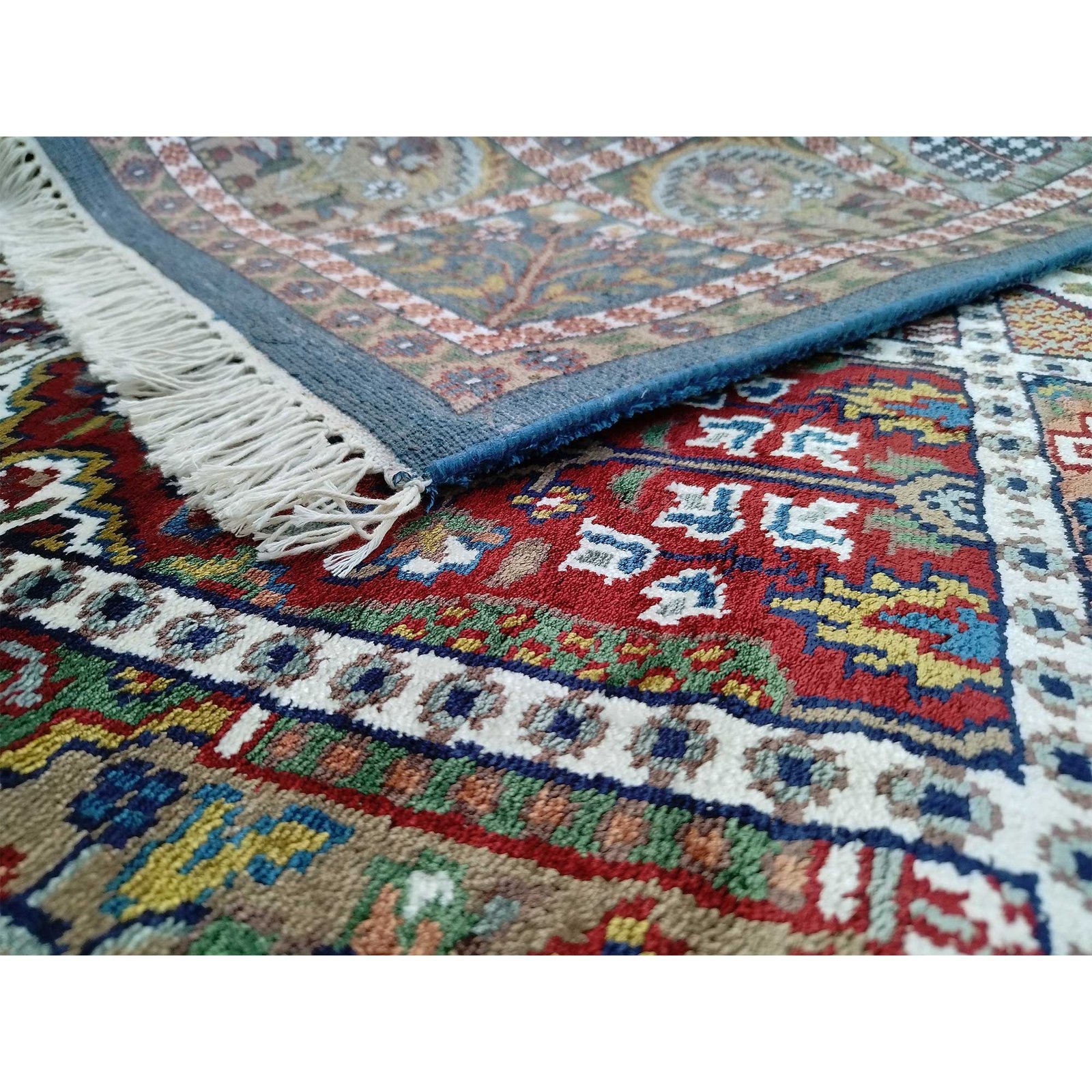 6x9 Feet Hand Knotted Blue Bamboo Silk Carpet Hamadan - Image 7