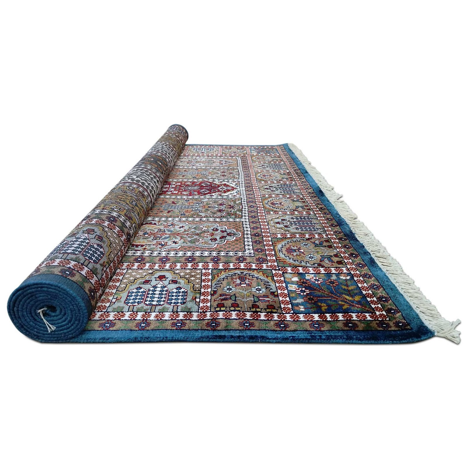 6x9 Feet Hand Knotted Blue Bamboo Silk Carpet Hamadan - Image 8