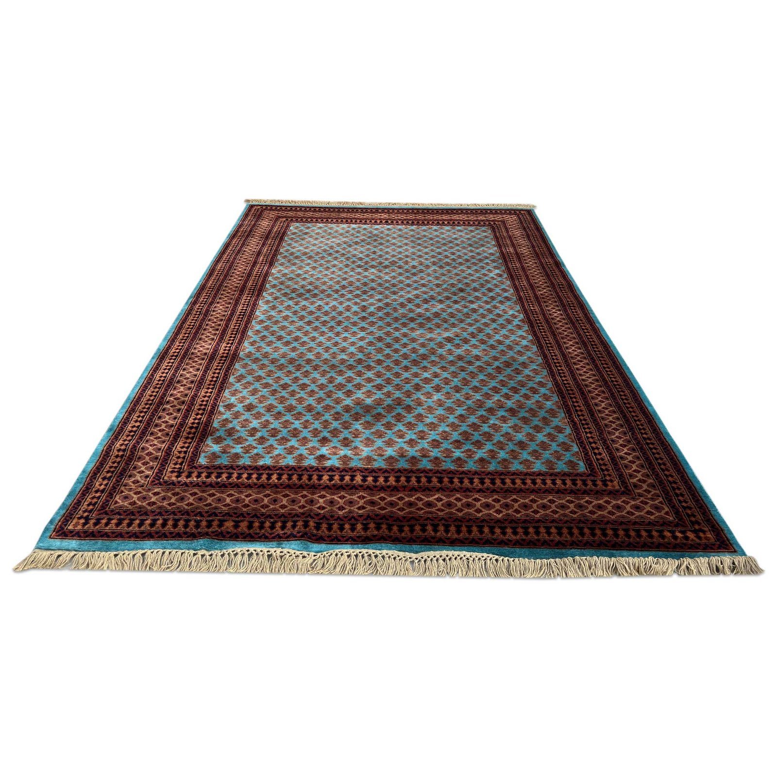 6x9 Feet Turquoise Hand Knotted Wool Carpet Lichi - Image 3