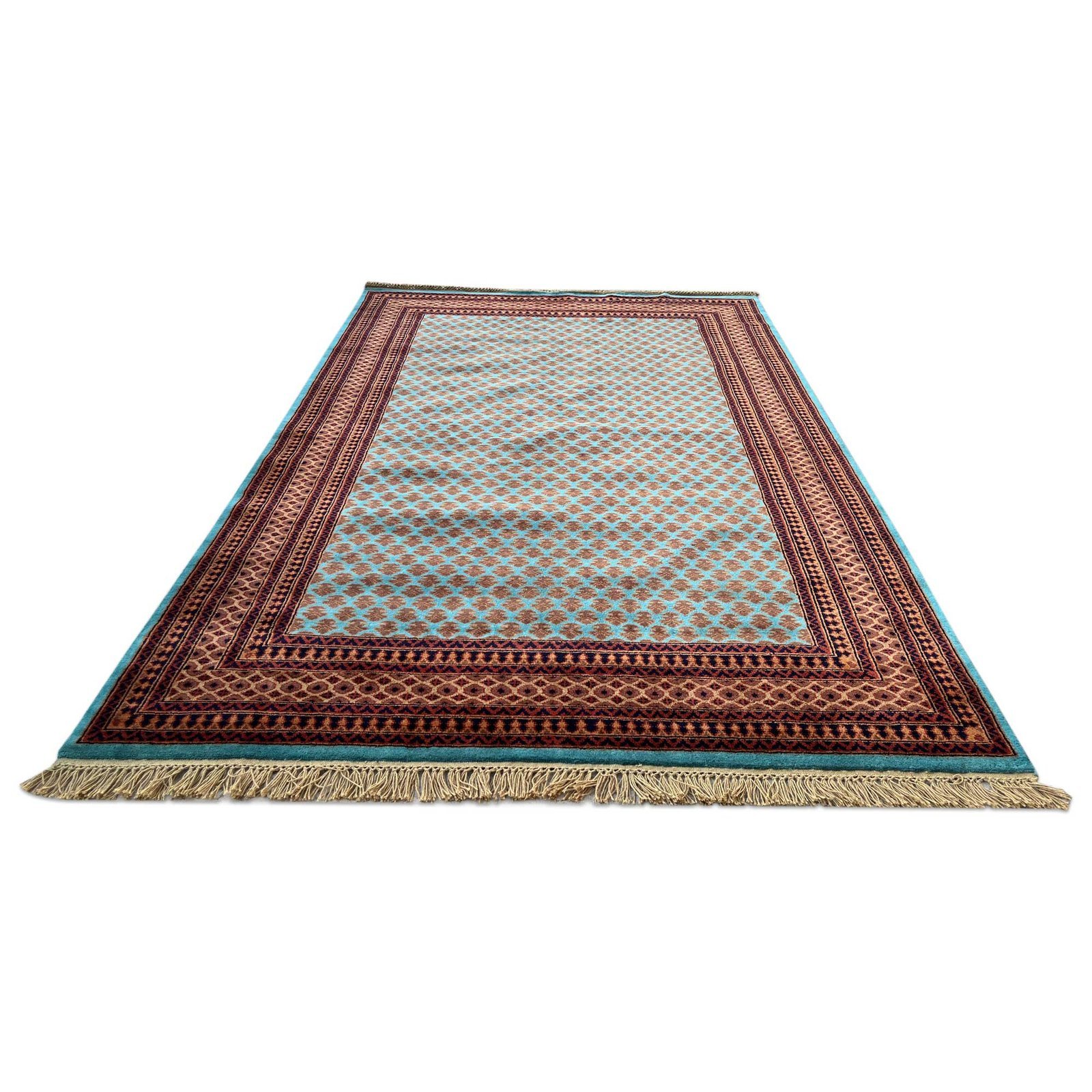 6x9 Feet Turquoise Hand Knotted Wool Carpet Lichi - Image 4