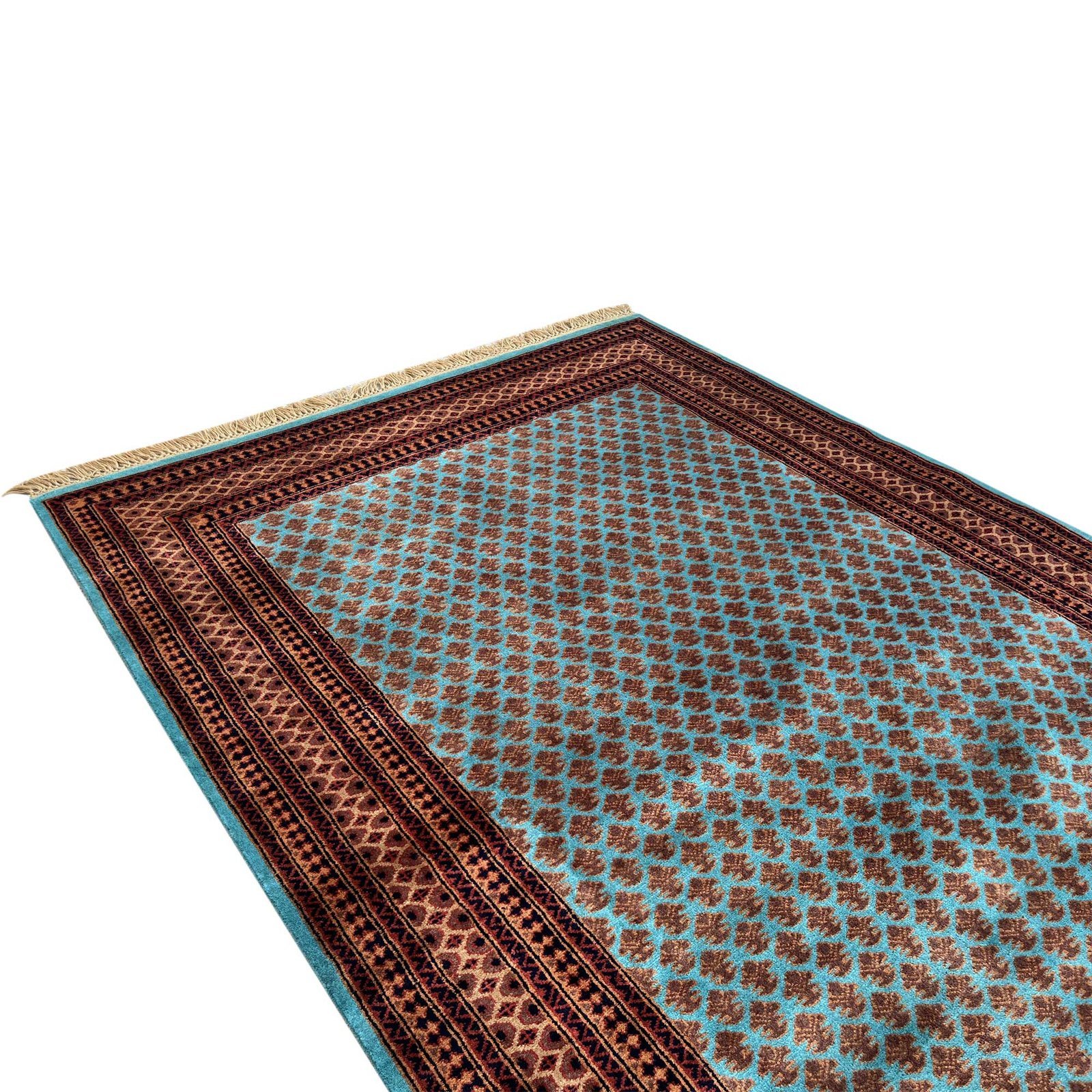 6x9 Feet Turquoise Hand Knotted Wool Carpet Lichi - Image 5