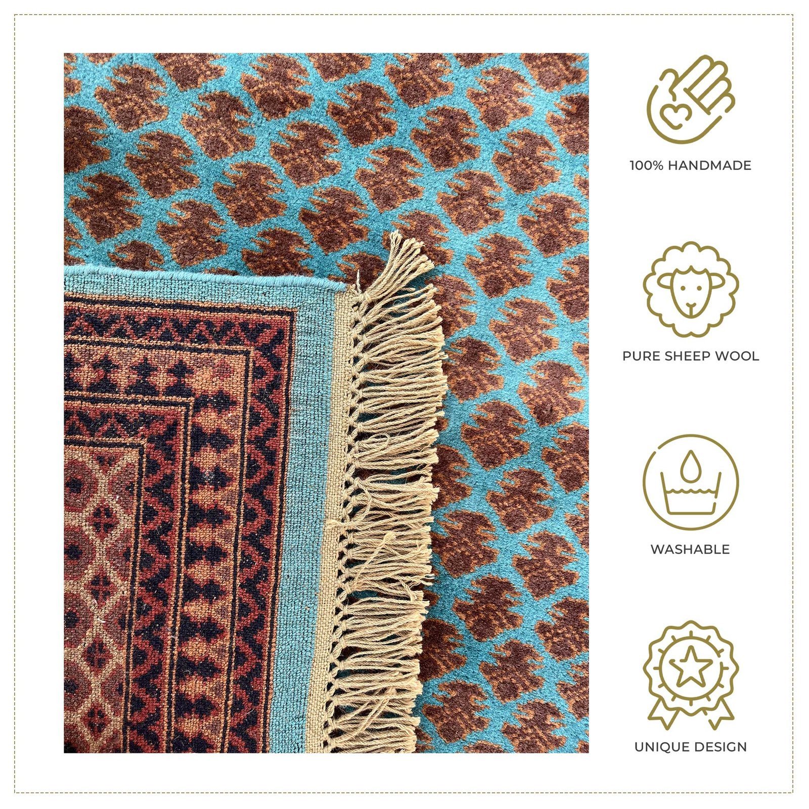 6x9 Feet Turquoise Hand Knotted Wool Carpet Lichi - Image 2