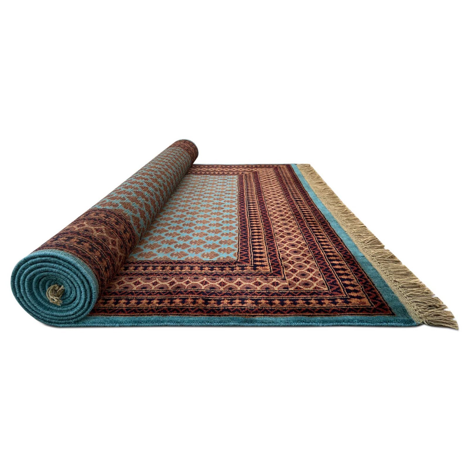 6x9 Feet Turquoise Hand Knotted Wool Carpet Lichi - Image 6
