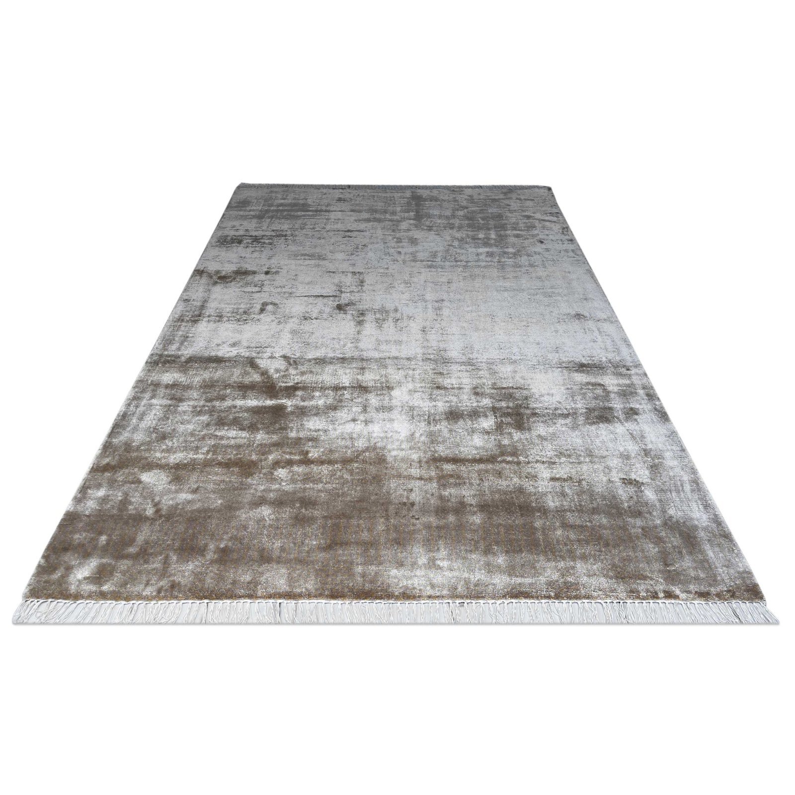 6x9 feet Hand Knotted Bamboo Silk Carpet and Beige Modern - Image 2