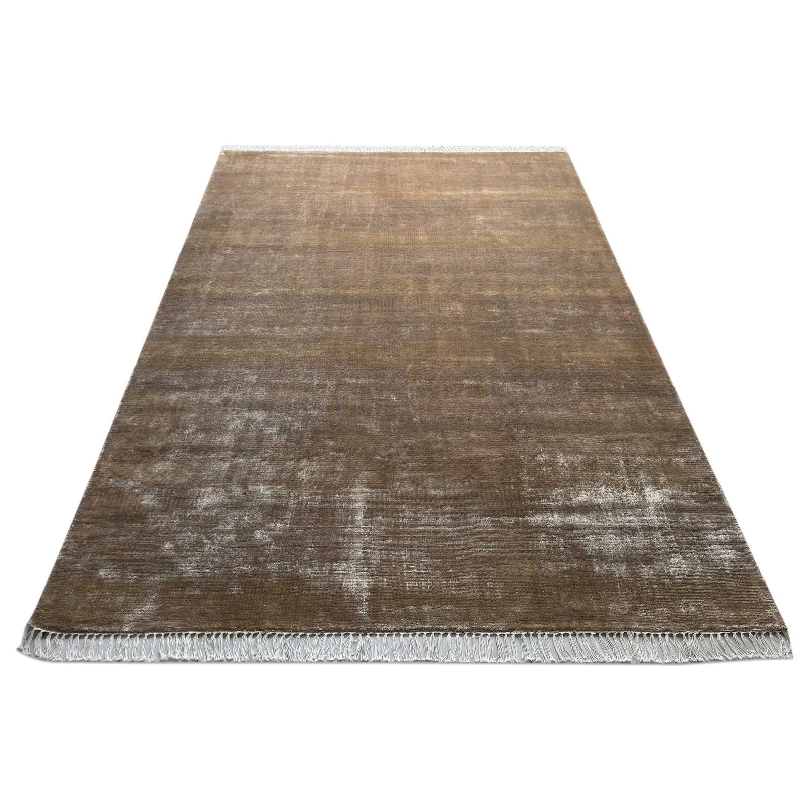 6x9 feet Hand Knotted Bamboo Silk Carpet and Beige Modern - Image 3