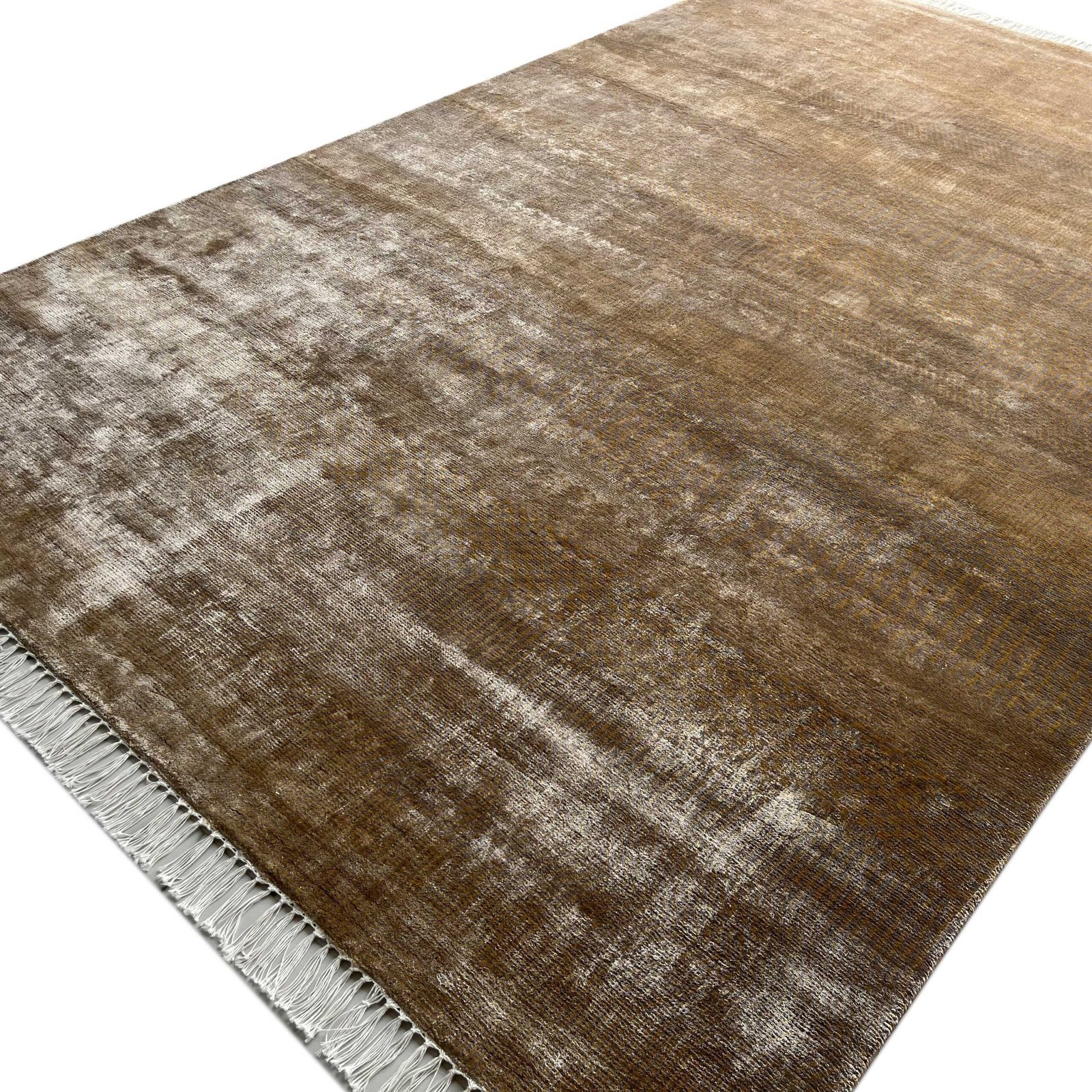 6x9 feet Hand Knotted Bamboo Silk Carpet and Beige Modern - Image 9