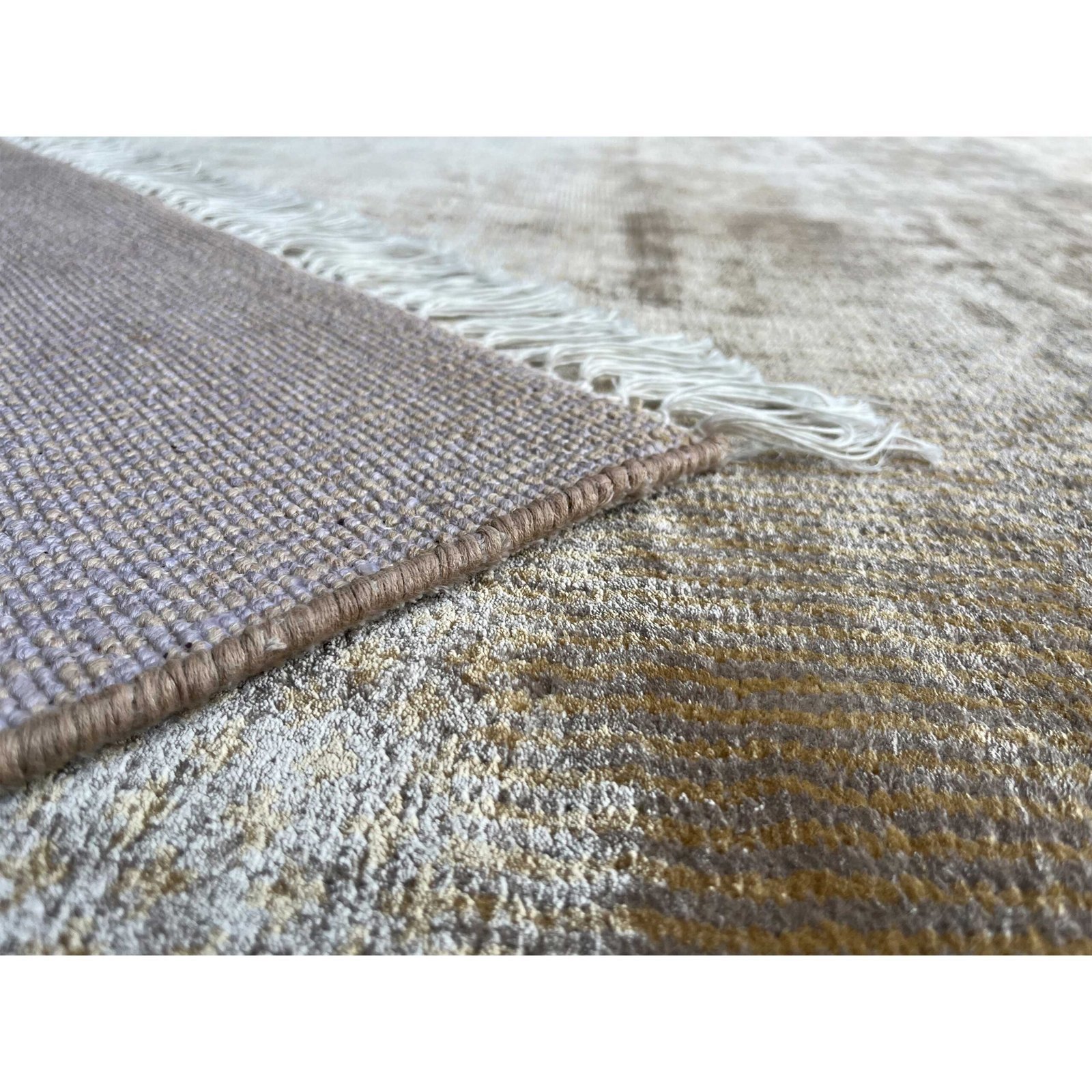 6x9 feet Hand Knotted Bamboo Silk Carpet and Beige Modern - Image 6