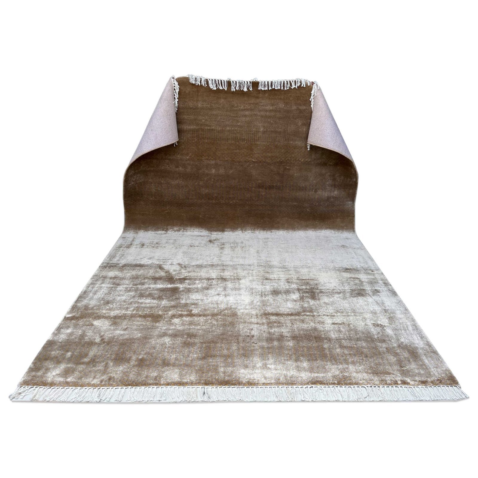 6x9 feet Hand Knotted Bamboo Silk Carpet and Beige Modern - Image 5
