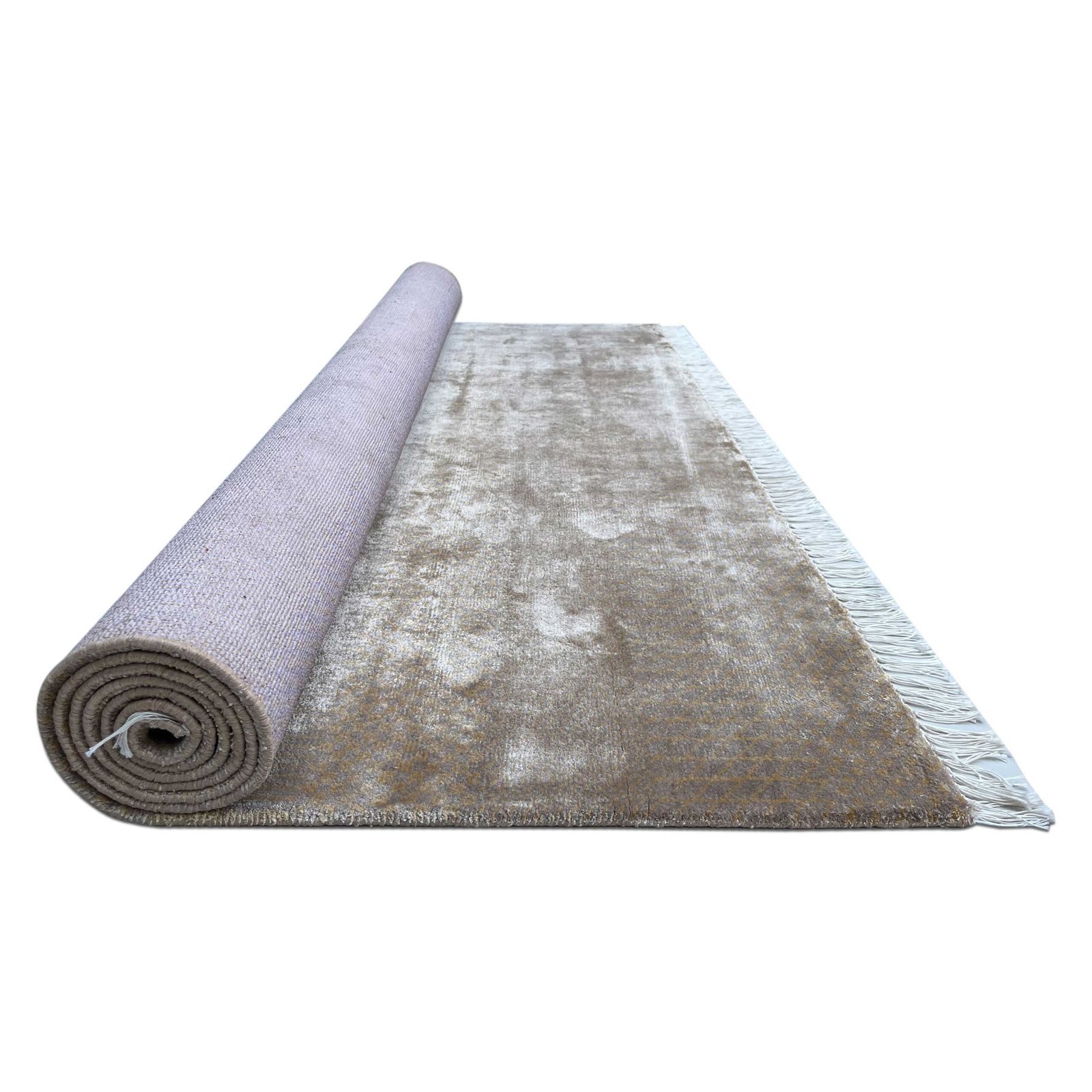 6x9 feet Hand Knotted Bamboo Silk Carpet and Beige Modern - Image 4