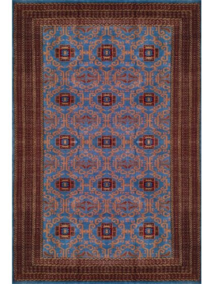 6x9 Feet Handmade Carpet Blue Hand Knotted Palace Wool Carpet