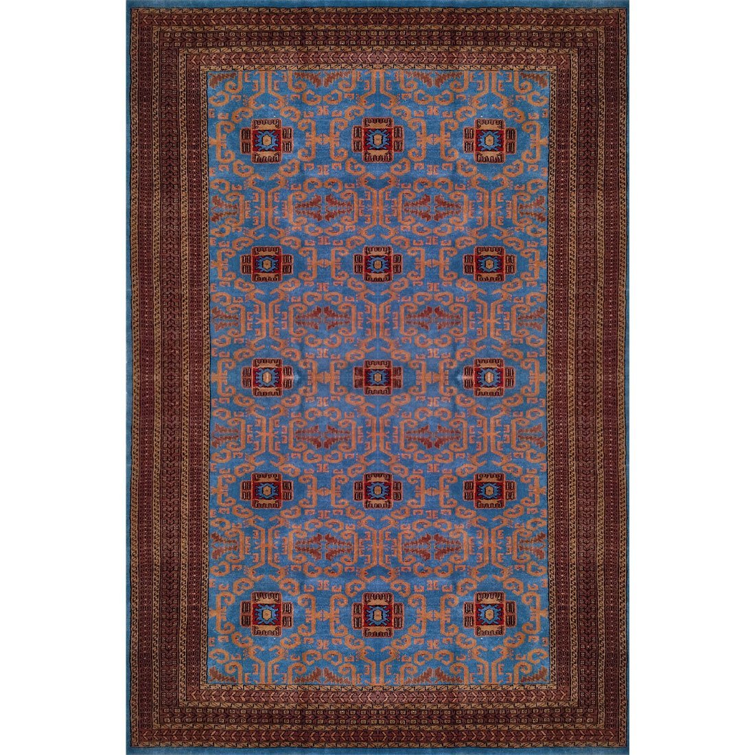 6x9 Feet Handmade Carpet Blue Hand Knotted Palace Wool Carpet