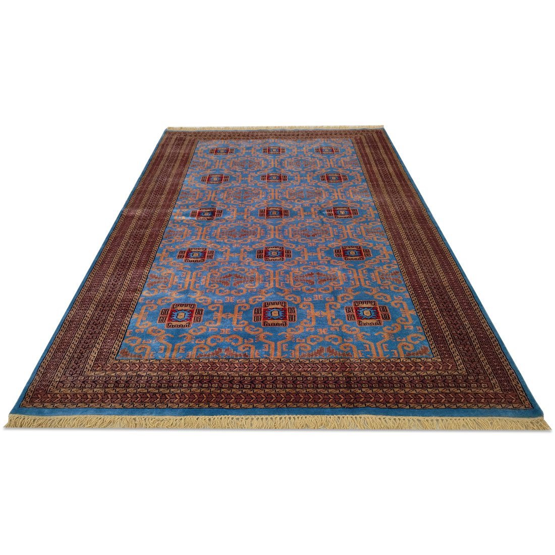 6x9 Feet Handmade Carpet Blue Hand Knotted Palace Wool Carpet - Image 2