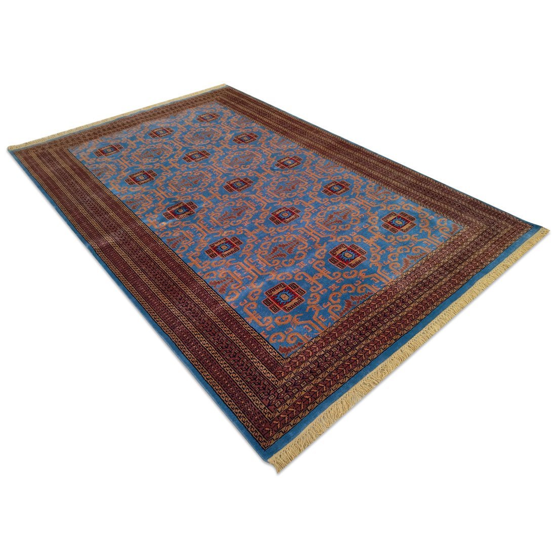 6x9 Feet Handmade Carpet Blue Hand Knotted Palace Wool Carpet - Image 3