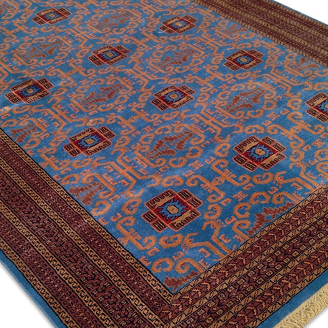 6x9 Feet Handmade Carpet Blue Hand Knotted Palace Wool Carpet - Image 4