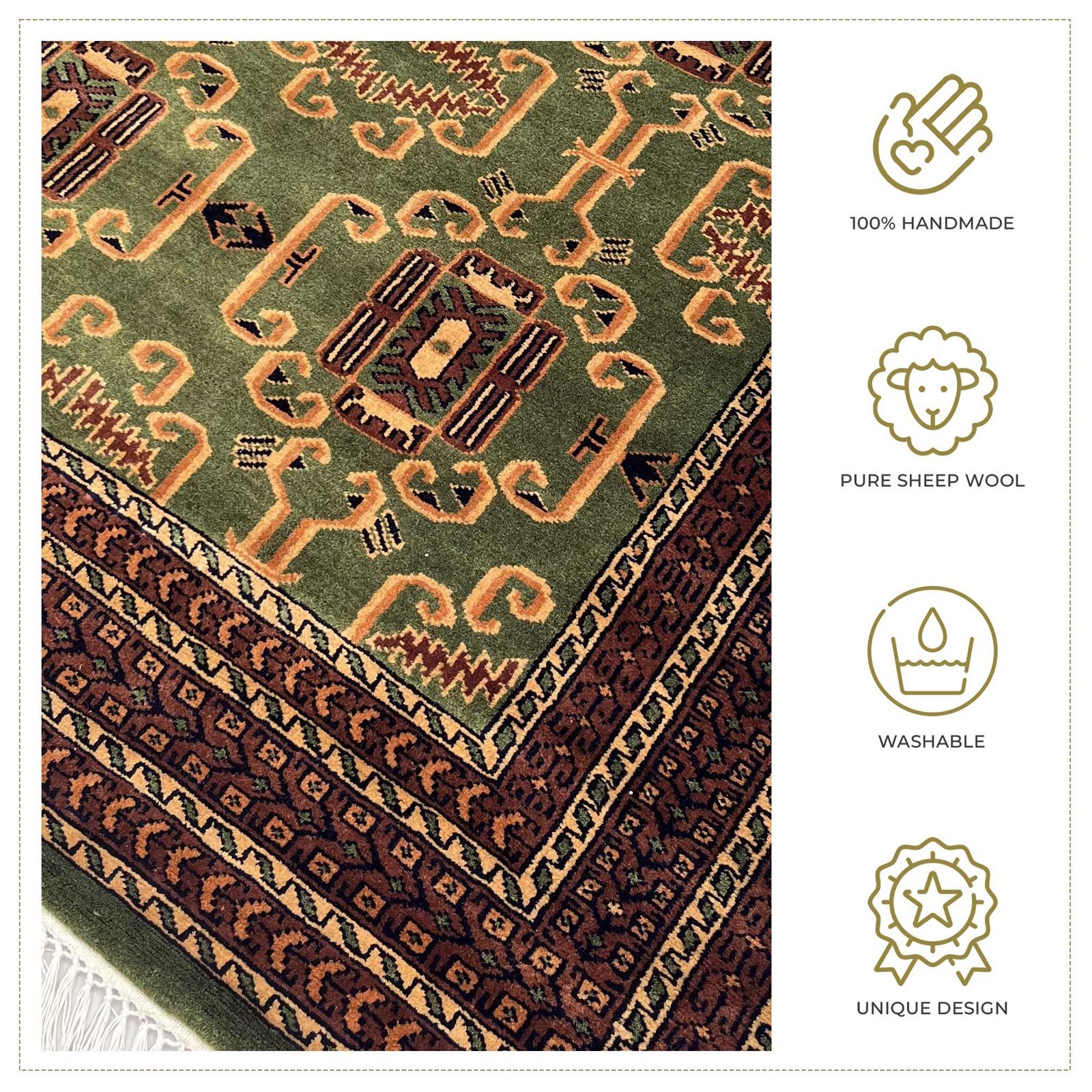 6x9 ft Hand Knotted Woolen Carpet Palace Green - Image 3