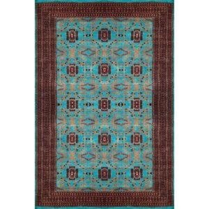 6x9 ft Hand Knotted Woolen Carpet Turquoise Palace