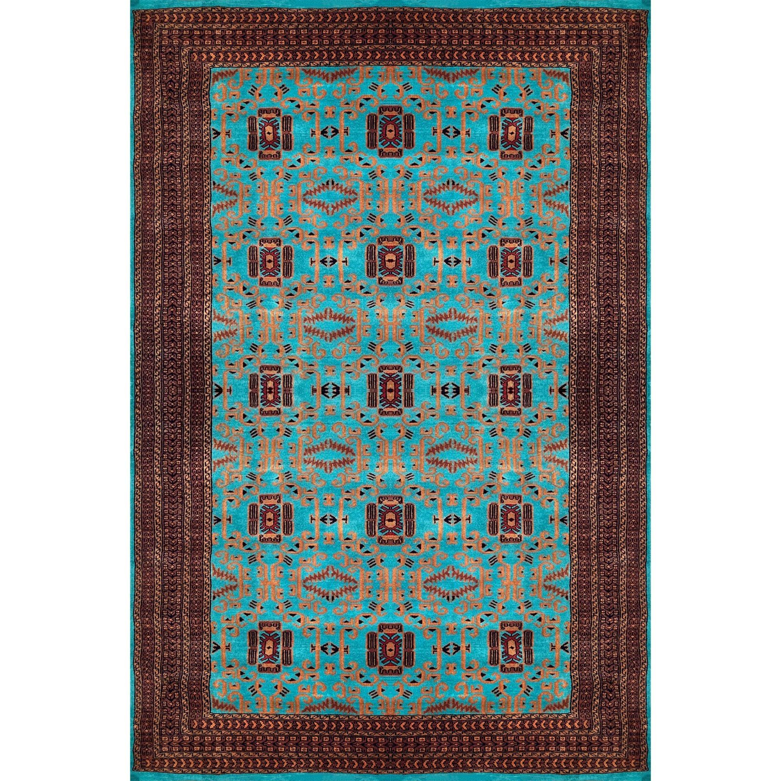 6x9 ft Hand Knotted Woolen Carpet Turquoise Palace
