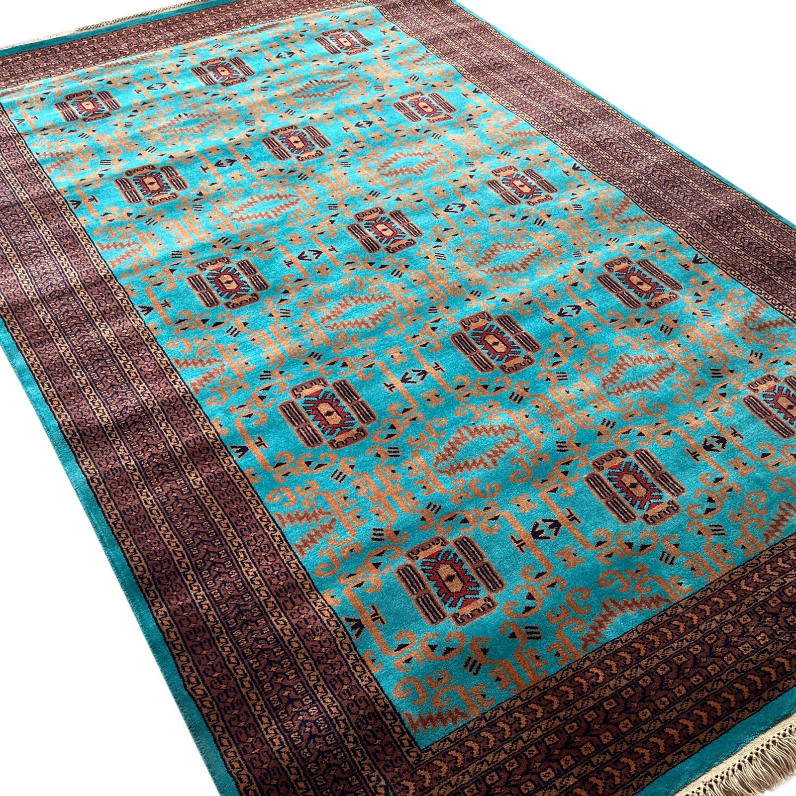 6x9 ft Hand Knotted Woolen Carpet Turquoise Palace - Image 2