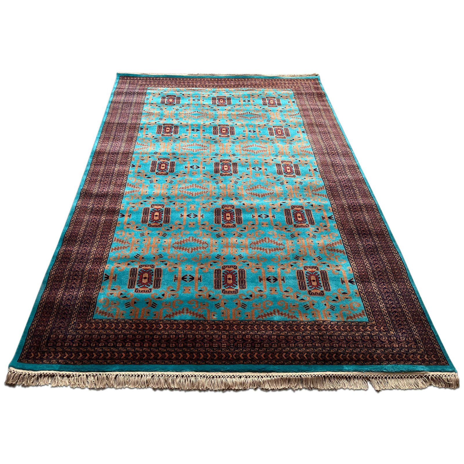 6x9 ft Hand Knotted Woolen Carpet Turquoise Palace - Image 5