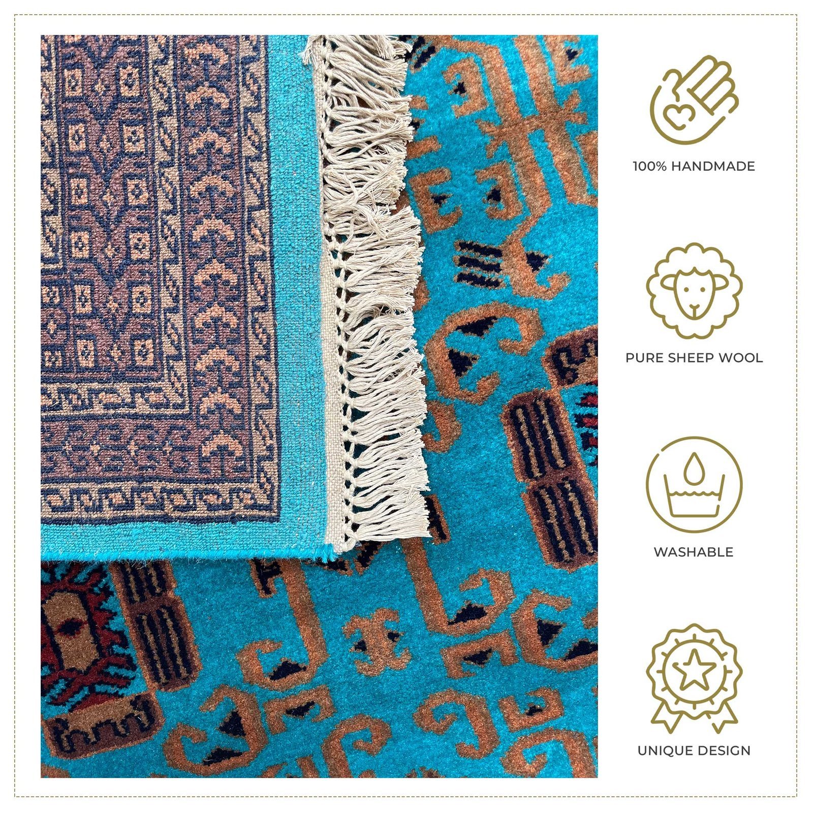 6x9 ft Hand Knotted Woolen Carpet Turquoise Palace - Image 4