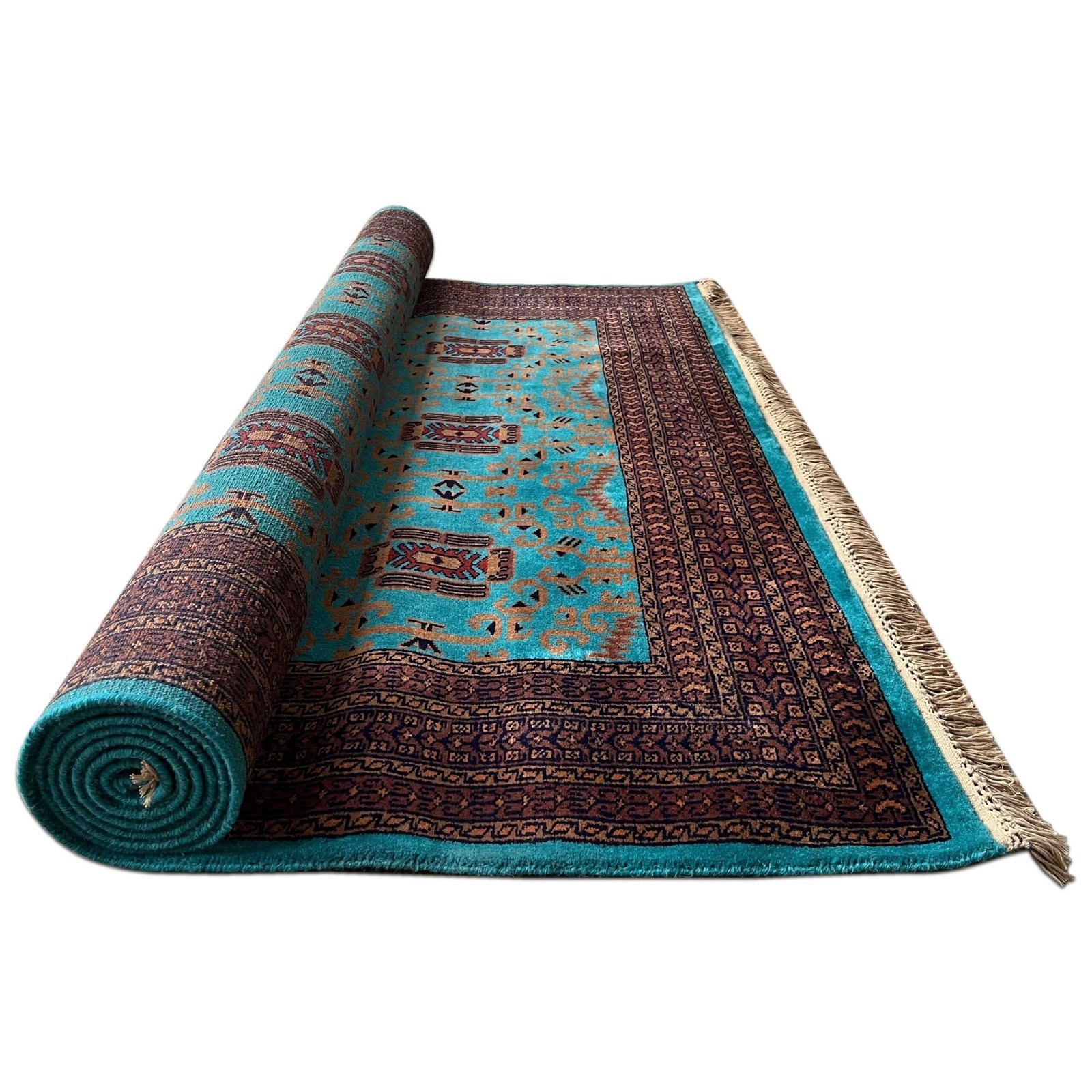 6x9 ft Hand Knotted Woolen Carpet Turquoise Palace - Image 3