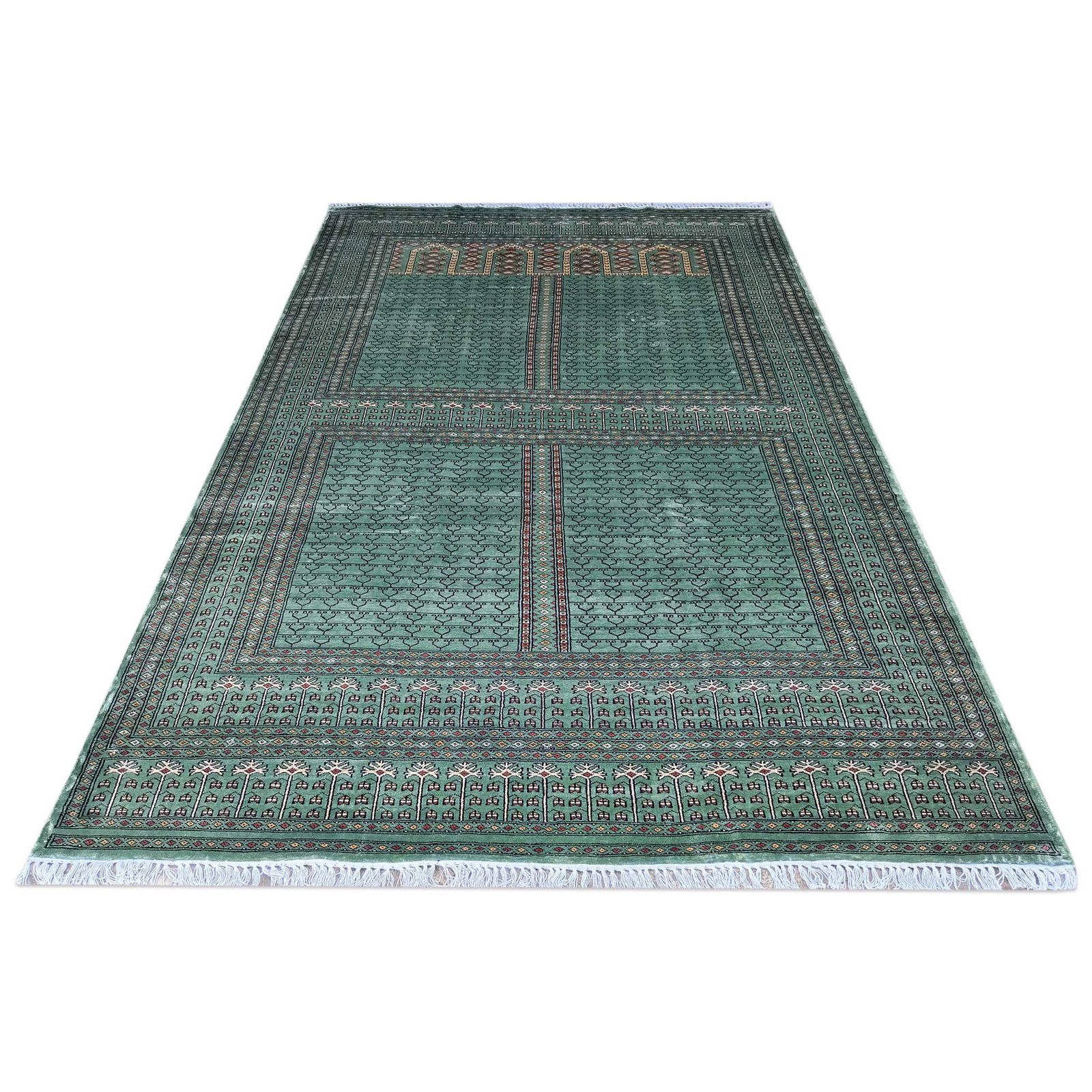 6x9 Feet Green Hand Knotted Bamboo Silk Carpet Parda - Image 2