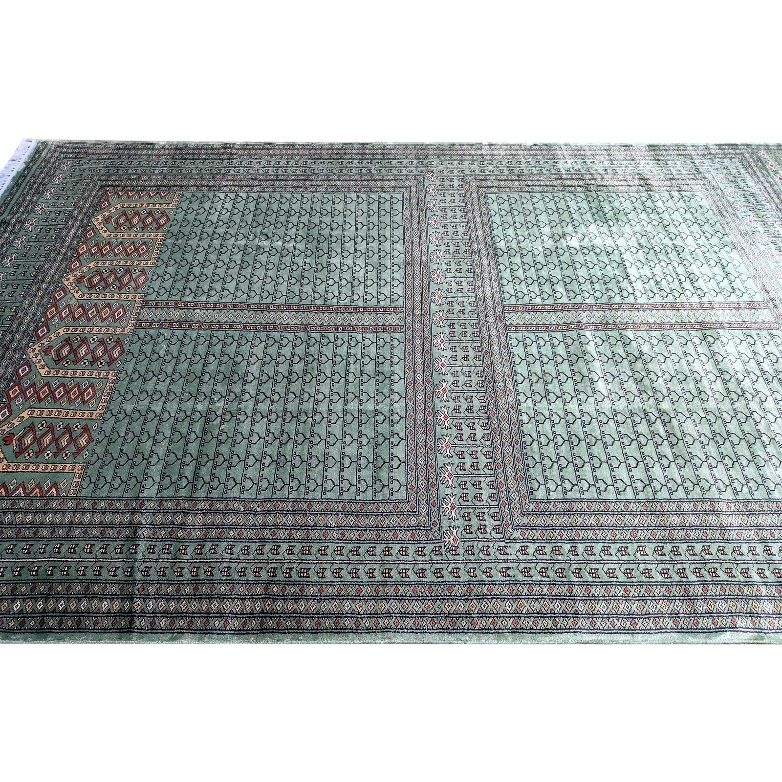 6x9 Feet Green Hand Knotted Bamboo Silk Carpet Parda - Image 4