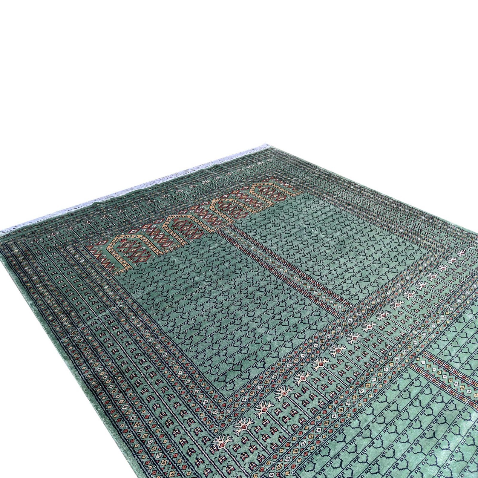 6x9 Feet Green Hand Knotted Bamboo Silk Carpet Parda - Image 5