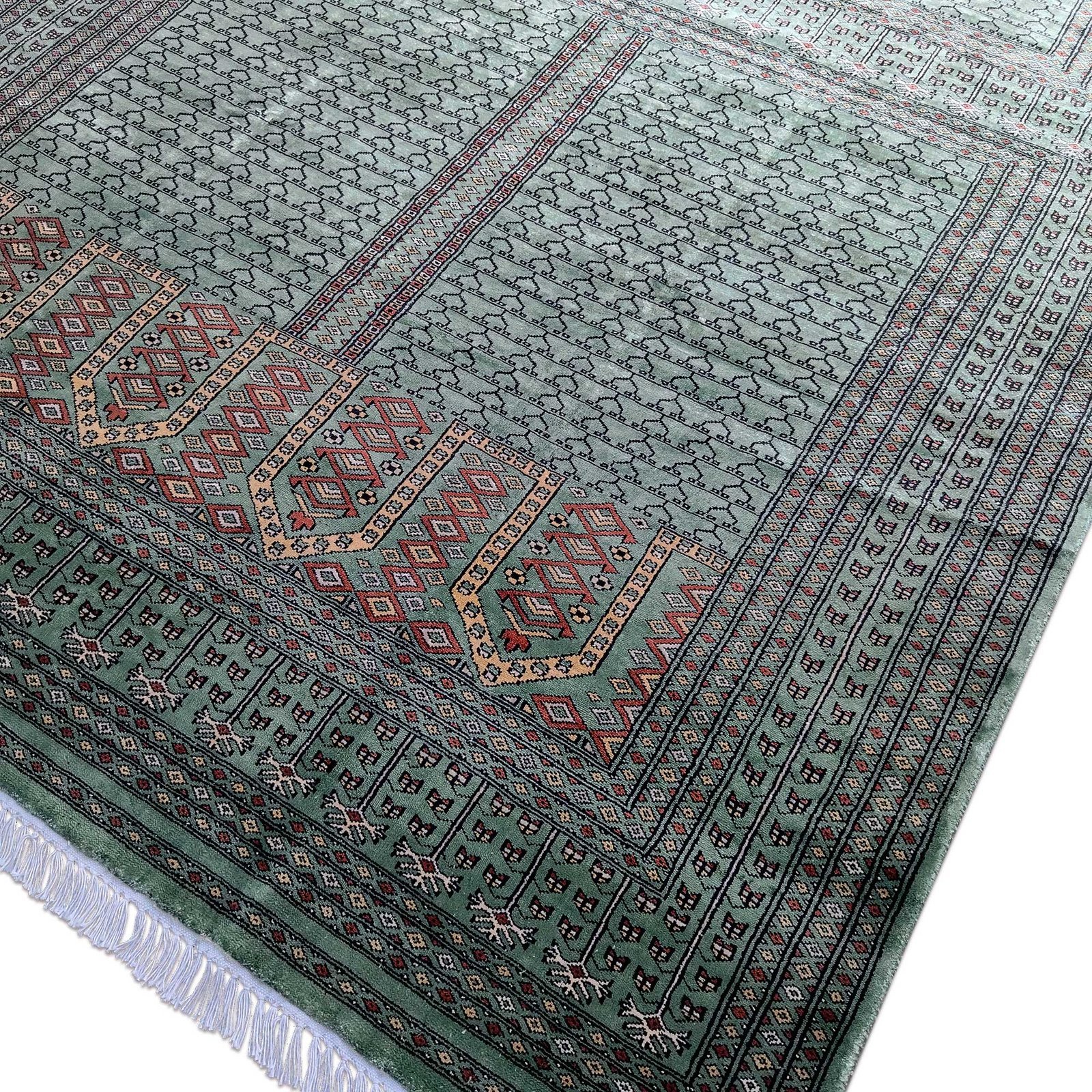 6x9 Feet Green Hand Knotted Bamboo Silk Carpet Parda - Image 6