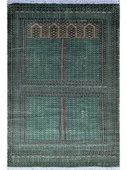 6x9 Feet Green Hand Knotted Bamboo Silk Carpet Parda