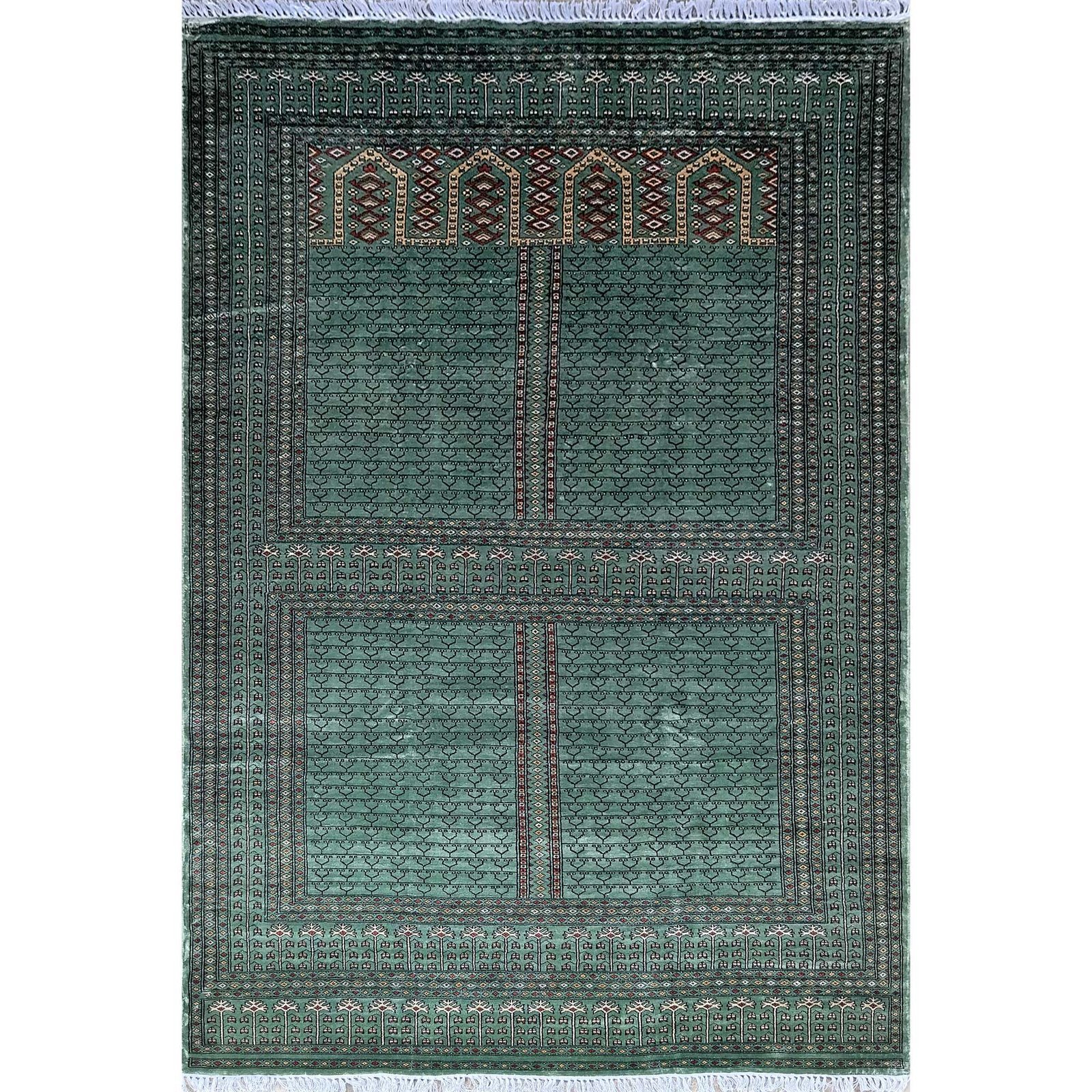 6x9 Feet Green Hand Knotted Bamboo Silk Carpet Parda