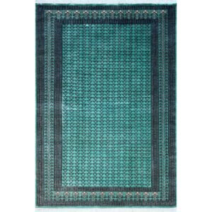 Handmade Knotted Wool Area Carpet, Teal Blue, Traditional Parda Style, 6x9 ft